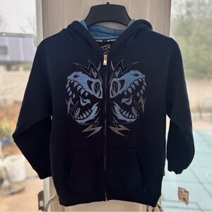NWT TOP HEAVY Boys Hoodie Zip Up Jacket Y2K Vintage Tribal Dragon Blue Size 4 S